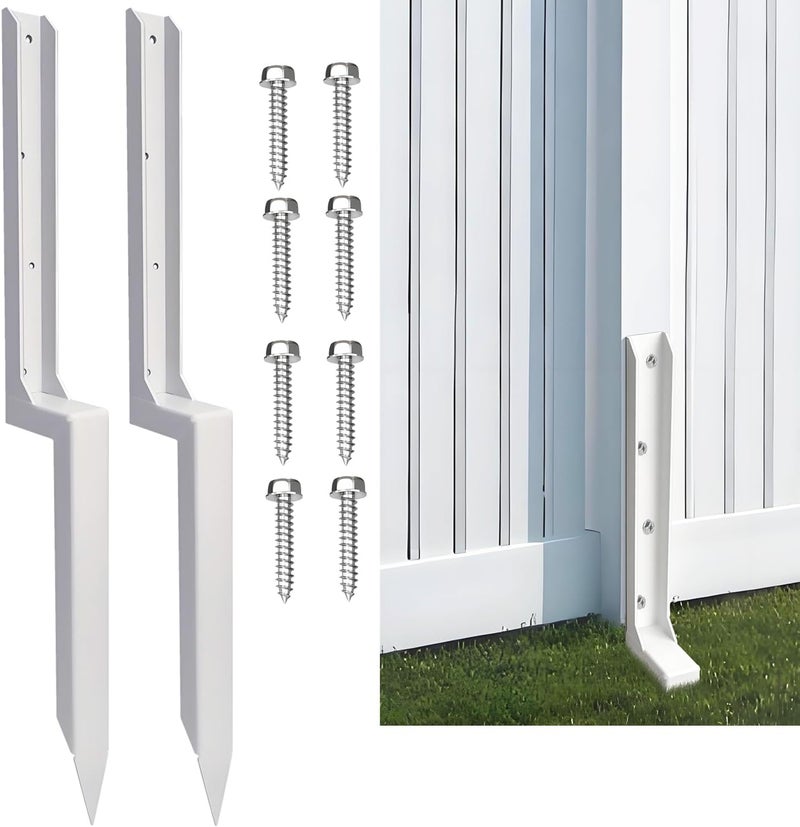 SINTOP Fence Post Repair Stakes Kit – 1/8" Thickened Carbon Steel One-Piece Structure, Heavy Duty Ground Anchor Stake for Repairing or Reinforcing Broken/Leaning Privacy Fence & Mailbox Post, White, 2-Pack - Image 1